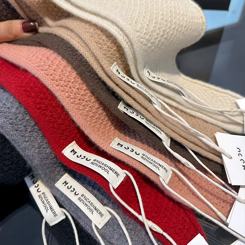 Écharpe tricotée 92% laine pour femme, écharpe chaude d'hiver, couleur unie brillante, châle épais, Triangle doux, col Pashmina, nouvelle collection 2025