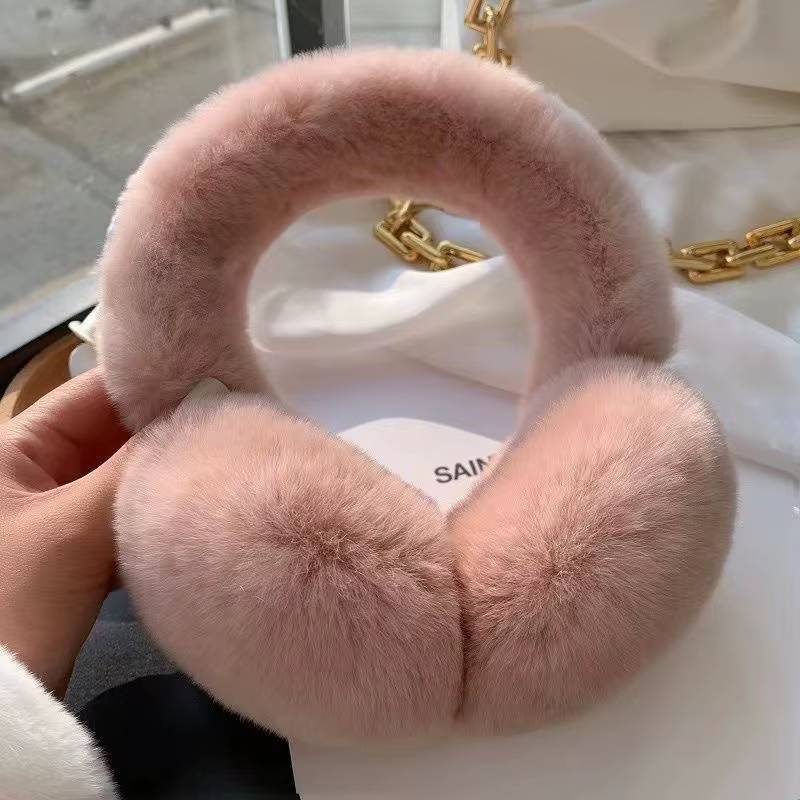 Cache-oreilles en fourrure de vrai lapin Rex pour temps froid