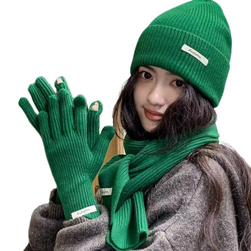 Écharpe d'hiver tricotée femme couleur unie chapeau