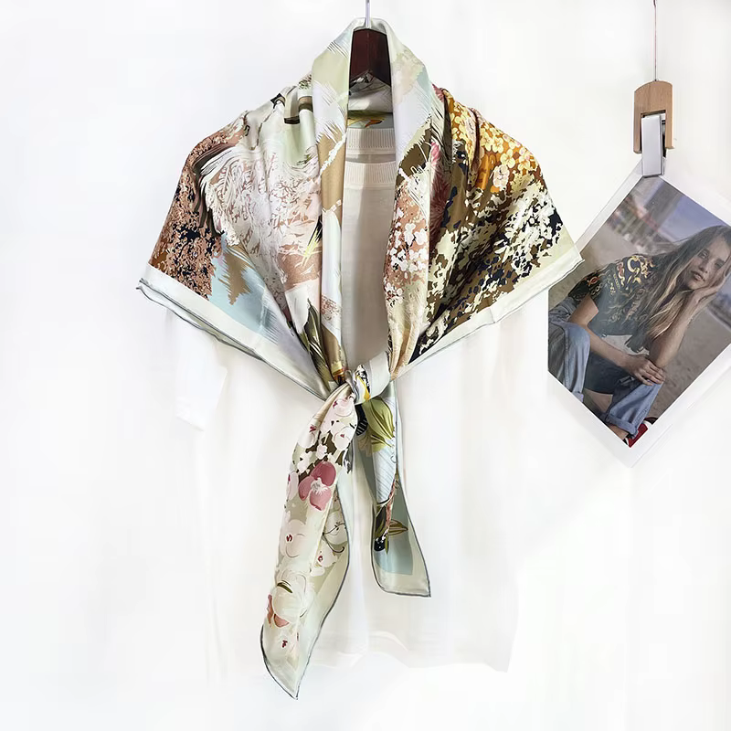 Grand foulard carré 100 % soie véritable