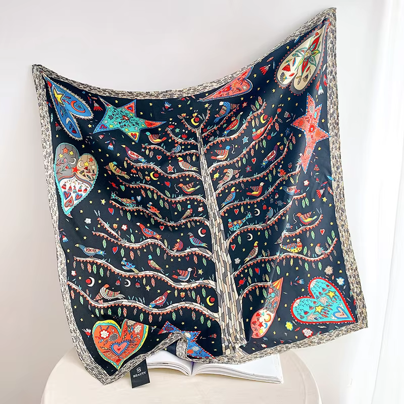 Luxe amour arbre imprimé concepteur 90 carré écharpe sergé soie femmes tête châles enveloppes cou foulards Hijab Bandana Pashmina bandeau