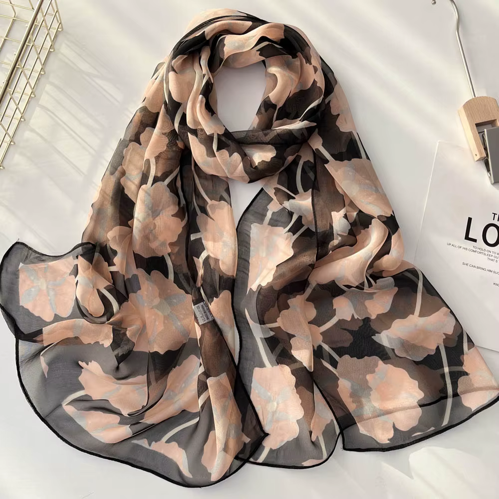 Foulard à fleurs en mousseline de soie pour femmes