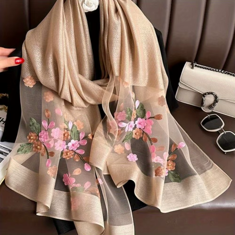 Écharpe en soie brodée florale élégante pour femme