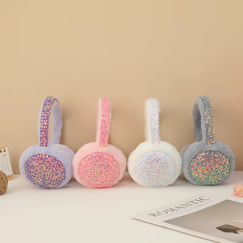 Cache-oreilles pour femmes coréen paillettes Dopamine Kawaii Verstaile peluche hiver velours coupe-vent pliable