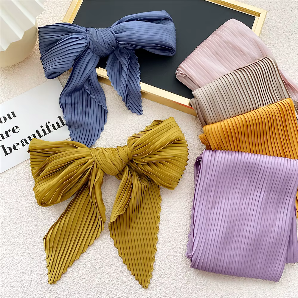 Femmes Foulard carré maigre ruban tête cou petit plissé cheveux cravate bande