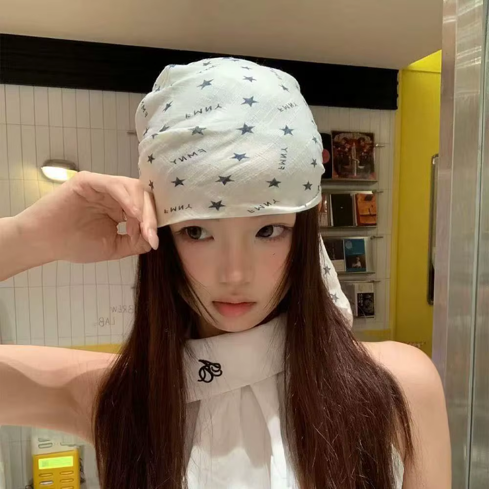 Y2K étoile cheveux écharpe femmes tendance coton léger carré écharpe Hip Hop Punk tête enveloppement Streetwear foulard en soie foulard chapeaux