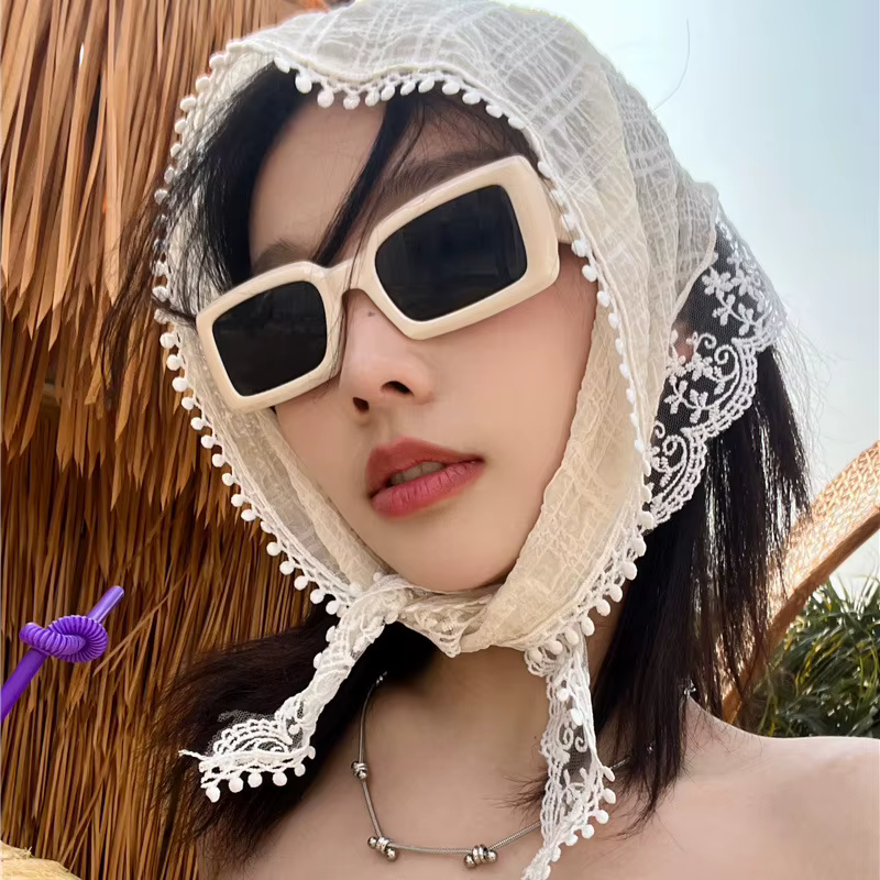 Femmes écharpe triangulaire été mince Protection solaire dentelle foulard français respirant polyvalent bandeau de