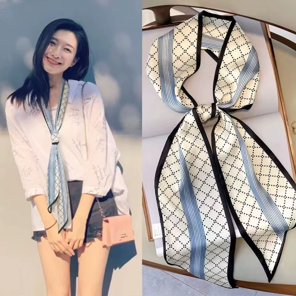Nouveau Long foulard en soie Style coréen imprimé élégant