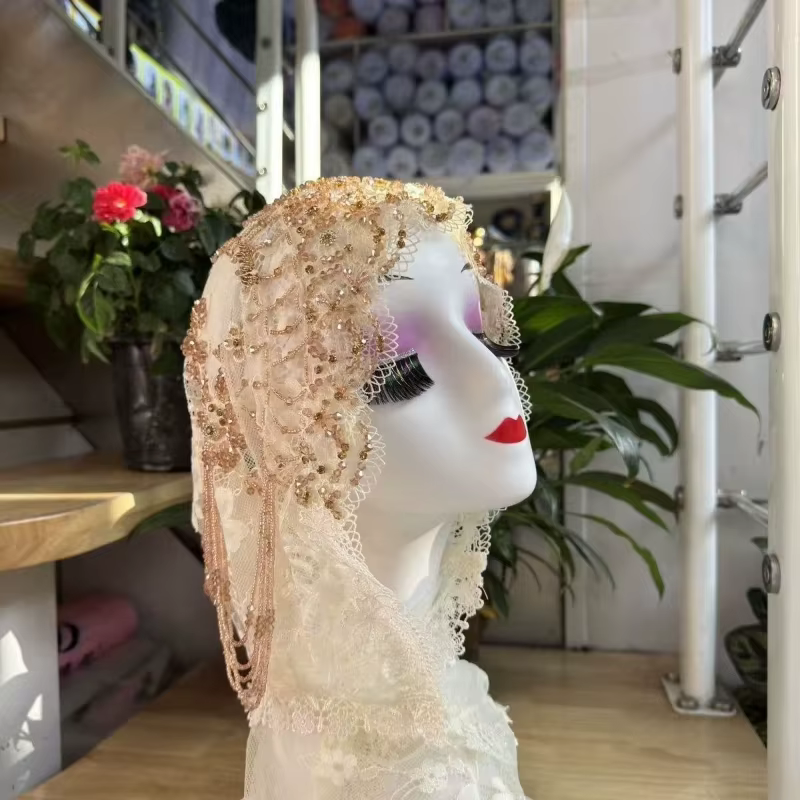 Hijabs pour femmes musulmanes noir gris avec perles Ramadam foulard soirée luxe Kufi écharpe dubaï Turban Islam chapeau