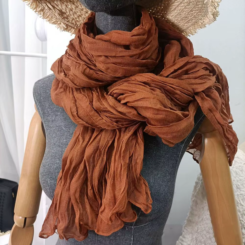 Écharpe de couleur unie rétro automne hiver nouveau plissé