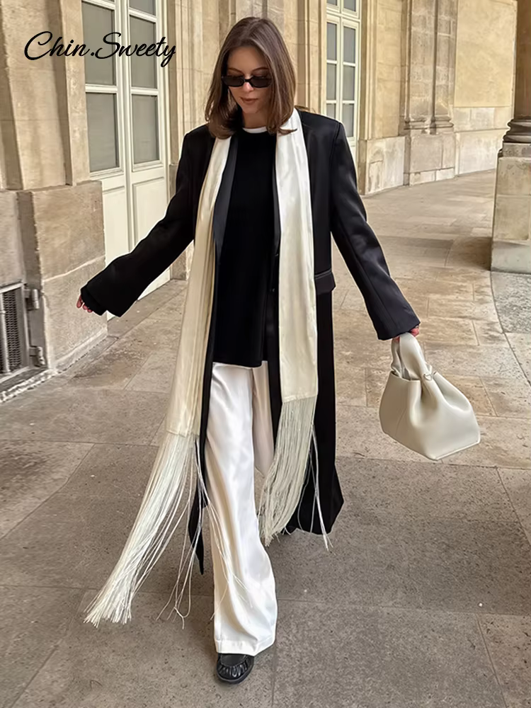 Élégant châle jacquard à franges pour femme