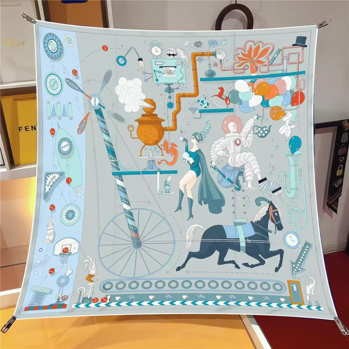 Foulard en soie rétro français 90x90