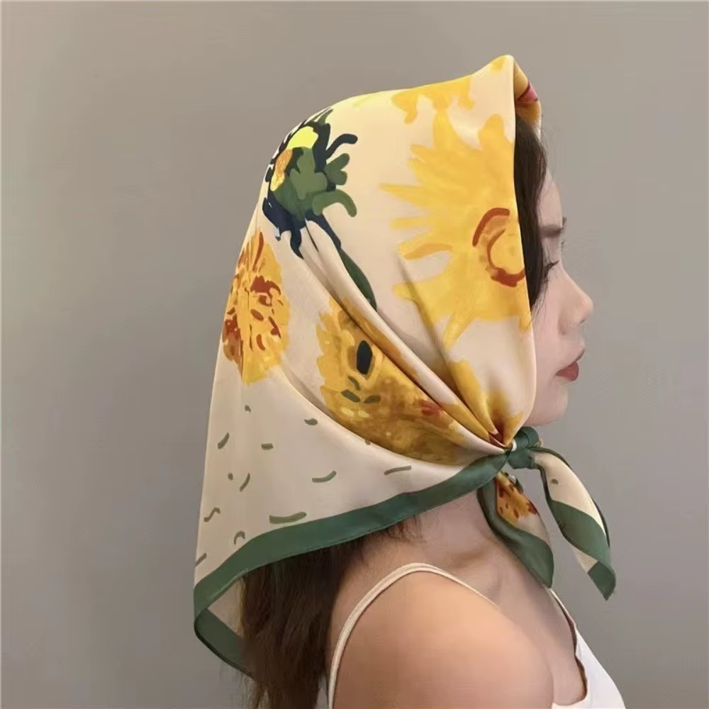 Écharpe en satin de soie doux à imprimé tournesols