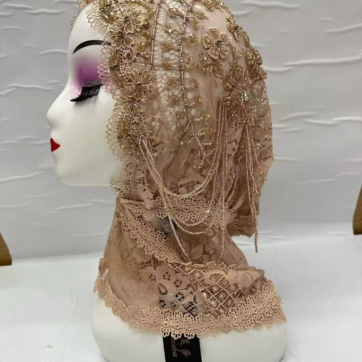 Hijabs pour femmes musulmanes noir gris avec perles Ramadam foulard soirée luxe Kufi écharpe dubaï Turban Islam chapeau