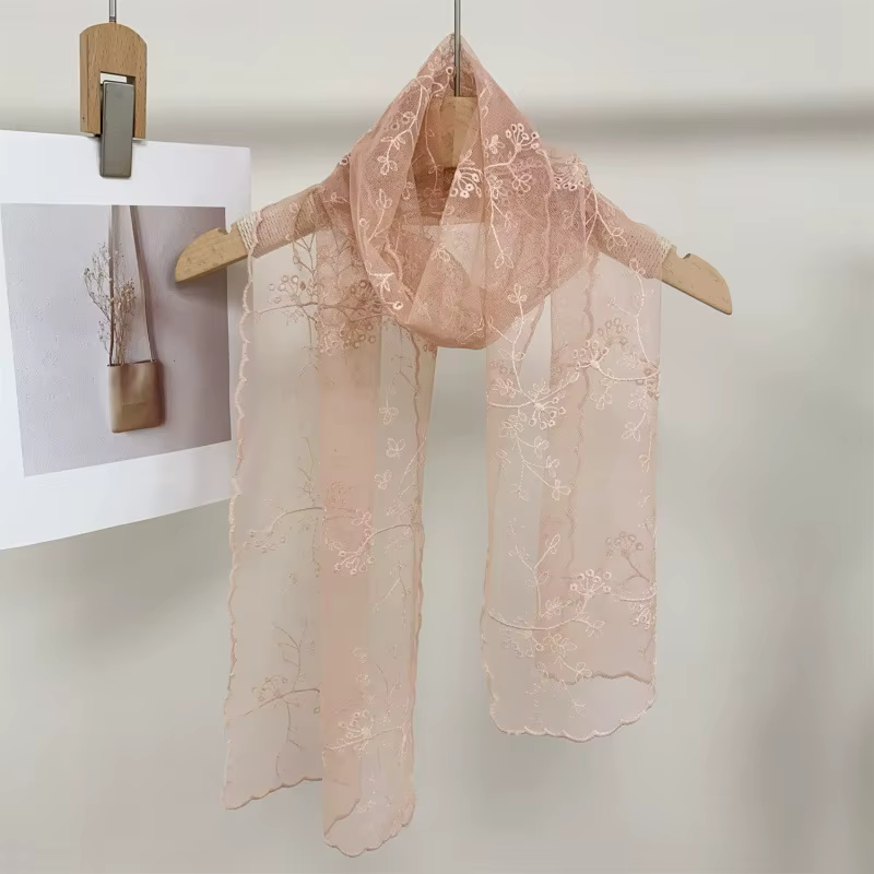 Nouvelle dentelle longue écharpe brodée petite fleur soie femme Version coréenne littéraire rétro polyvalent décoratif châle été