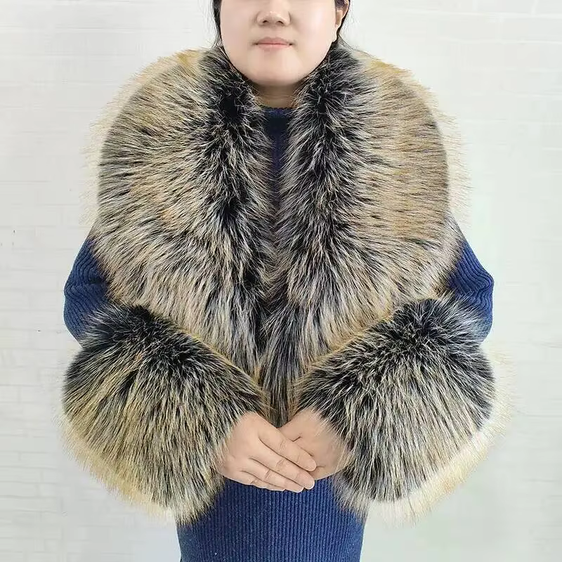 Grande écharpe d'hiver en fausse fourrure de renard pour femme