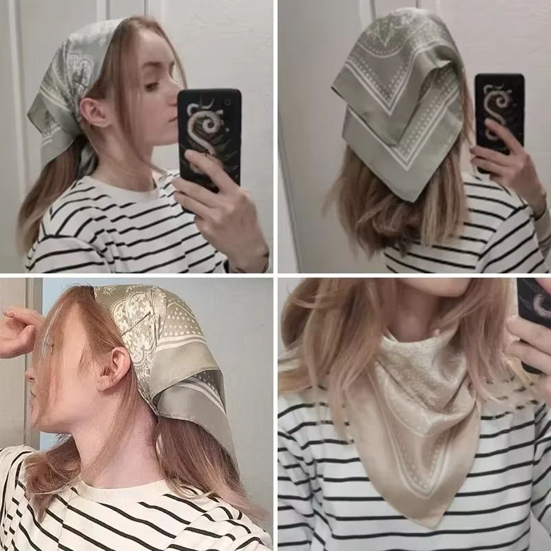Femmes écharpe 70 cm noir Hip Hop Bandana foulard Paisley imprimé Hijab chapeaux poignet bandeau carré foulards imprimer mouchoir