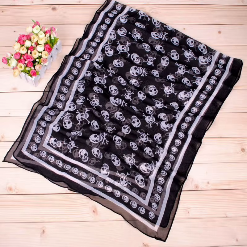 Foulard en Chiffon Georgette Imprimé Crâne pour Femme 150*50cm