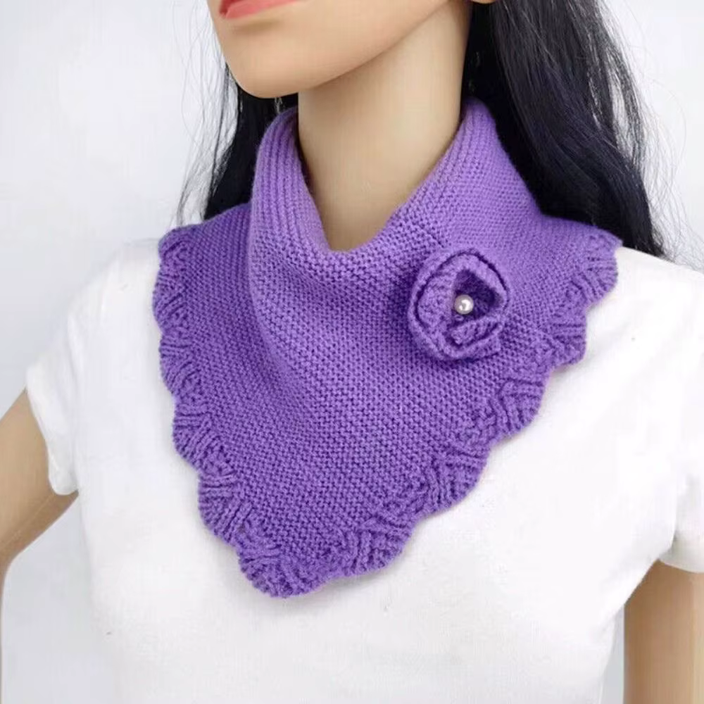 Écharpe Triangle en Tricot à Fleurs pour Femme