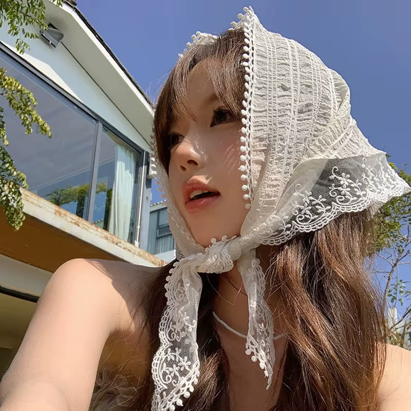 Femmes rétro dentelle cheveux écharpe bohême Triangle foulard filles imprimer Bandana bandeau blanc bandes