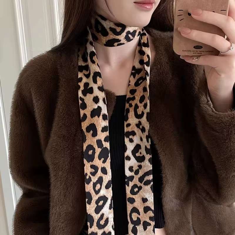 Offre spéciale imprimé léopard longue écharpe mince américain rétro foulard Y2K polyvalent sac taille déco Sexy femmes Chic accessoires cadeaux