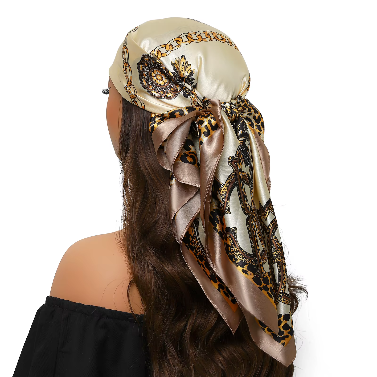 90*90 cm Foulard en soie Scarftop chapeaux pour Femme mode quatre saisons cheveux accessoires Hijab