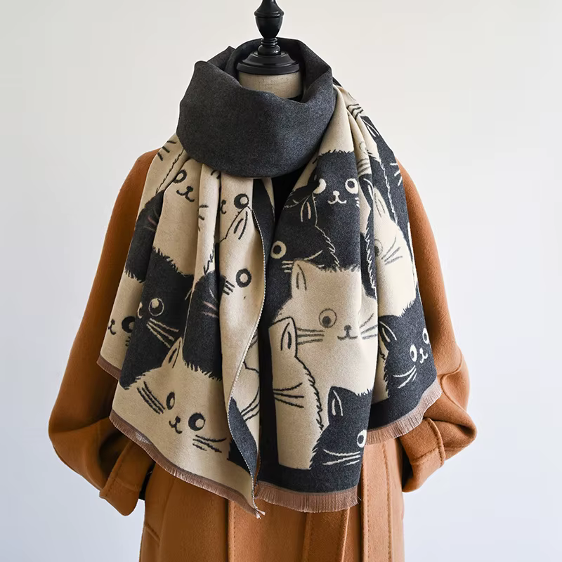 Nouvelle marque de mode chat mignon dames Jacquard Pashmina cachemire écharpe hiver épais chaleur châle résistant au