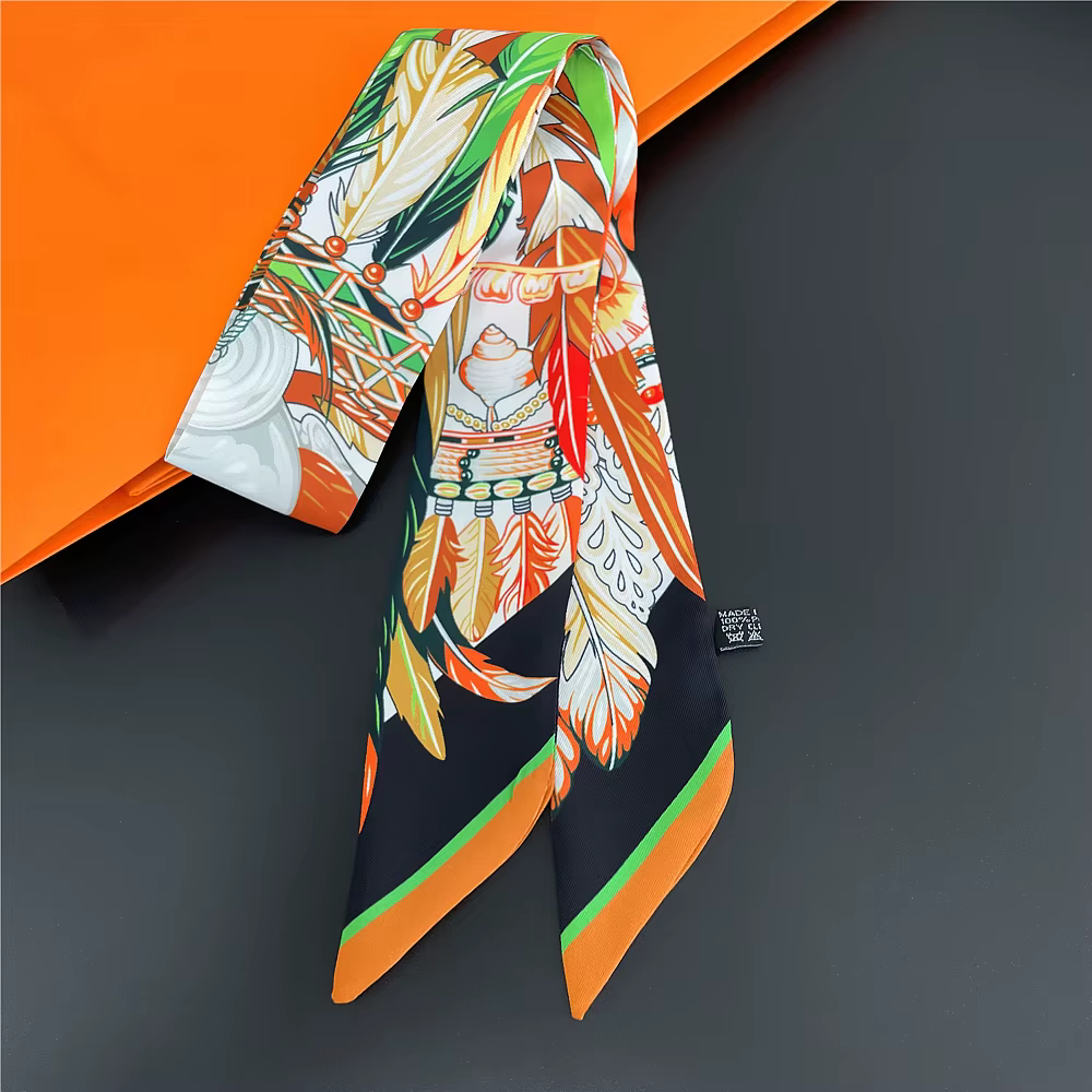 Marque indienne plume sac écharpe 2024 nouveau Design femmes luxe 100% foulard en soie mode bandeau maigre cheveux