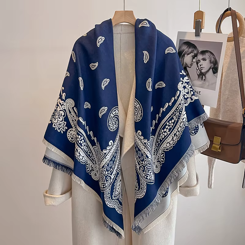 Nouvelle mode femme Faux cachemire hiver Pashmina Vintage imprimé glands épais chaud double face écharpe en plein air châles enveloppes Foulard