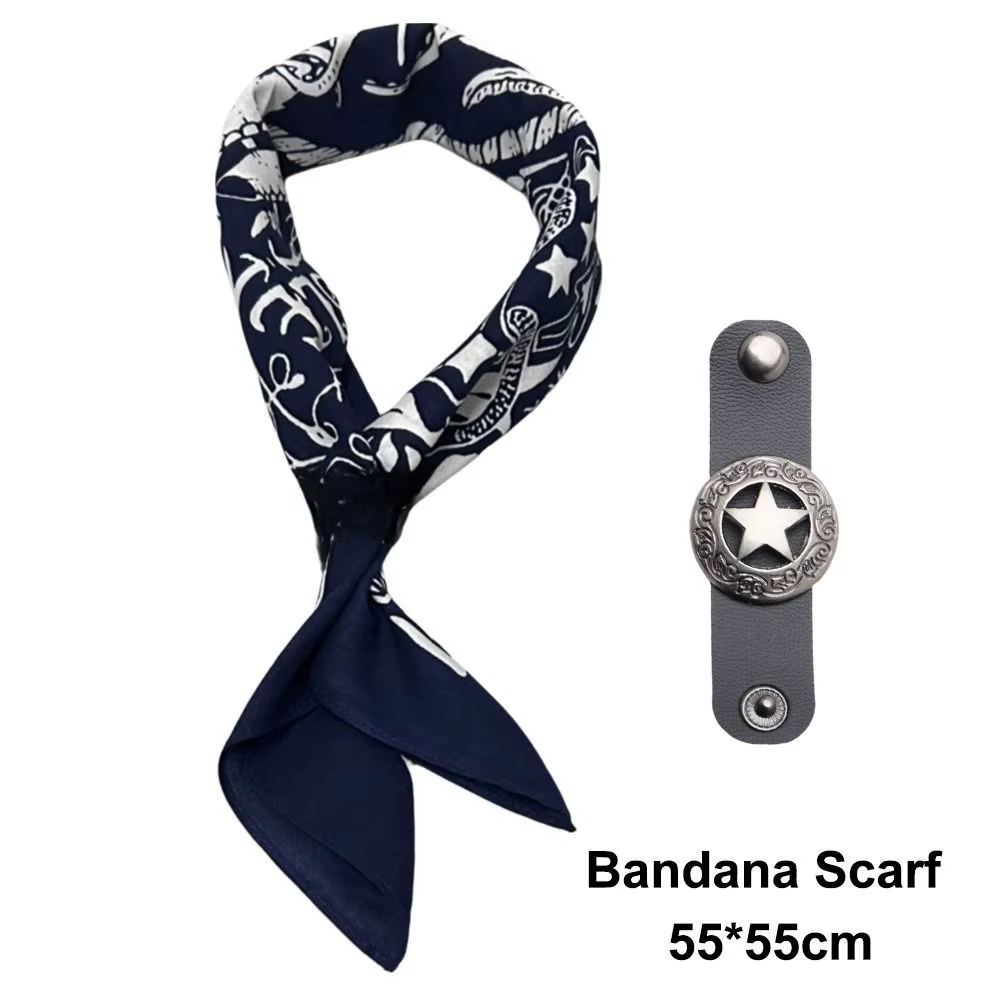 Foulard Bandana surdimensionné en coton, Style occidental, Hip Hop, avec boucle florale, pour le cou et le poignet