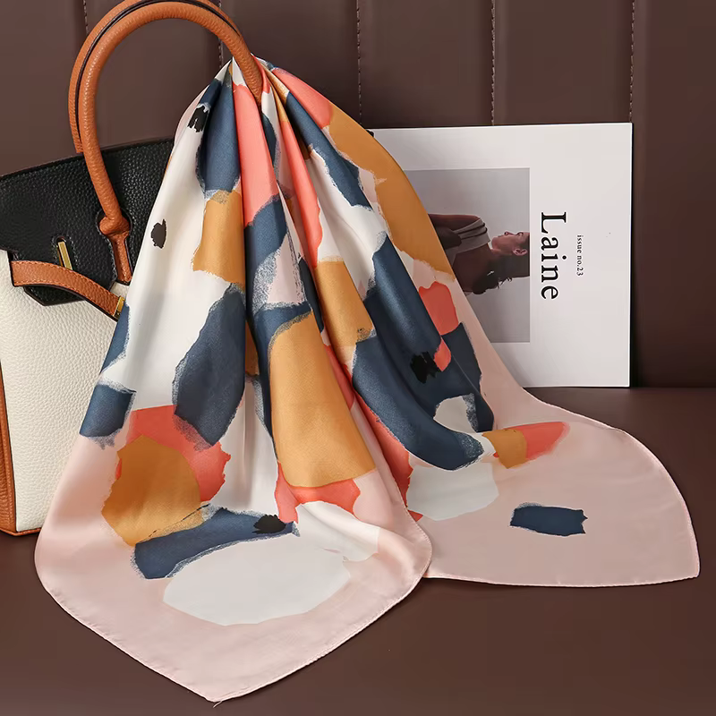 Foulard carré en Satin de soie imprimé de luxe pour femmes