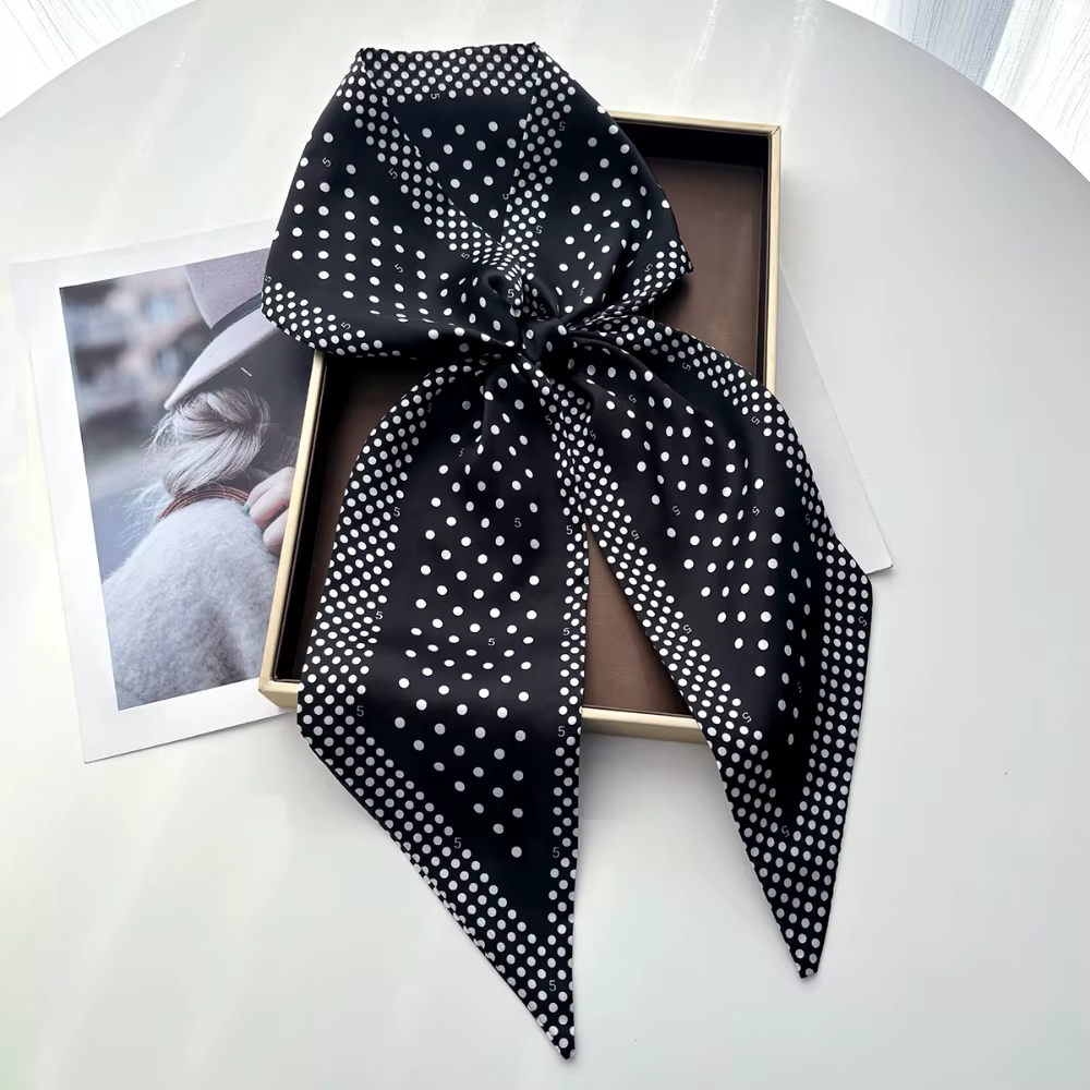 Écharpe longue imprimée pour femme, effet soie, foulard, bandeau, ruban, accessoire de mode féminin