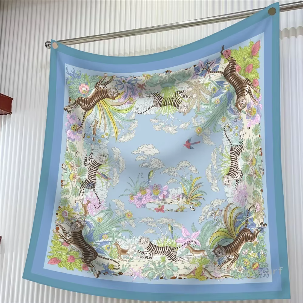 Nouvelle fleur concepteur foulards sergé soie grand carré écharpe femmes voyage châle foulard 90 cm marque de luxe fleurs modernes