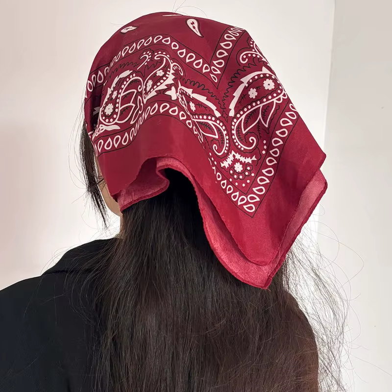 Vin rouge Style occidental Bandana coton doux cheveux écharpe respirant Cowboy cou