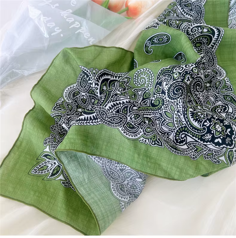 Foulard carré en coton et lin pour femmes