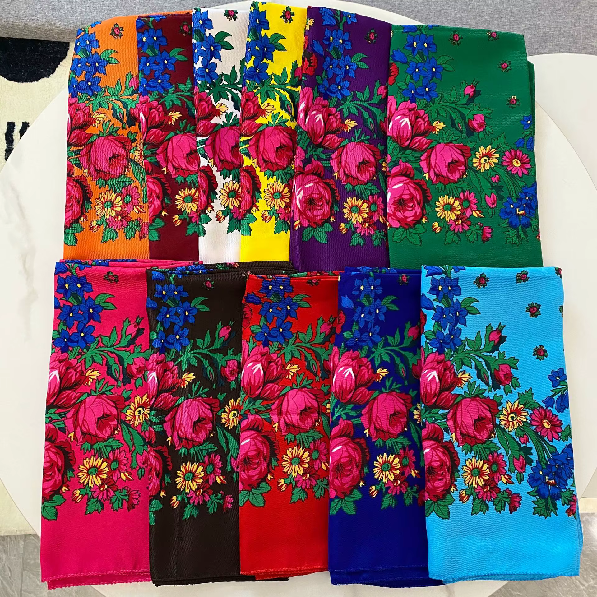 Foulard russe rétro fleur de cajou sergé coton carré châle femmes écharpe SJ1