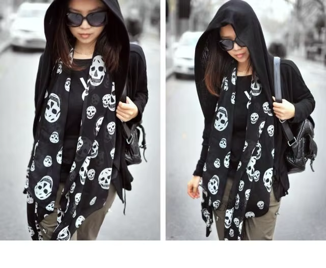 1PC nouvelle mode femmes dames filles Cool grand crâne tête squelette écharpe cou enveloppement châle étole chaud hiver Pashmina 150*50 cm