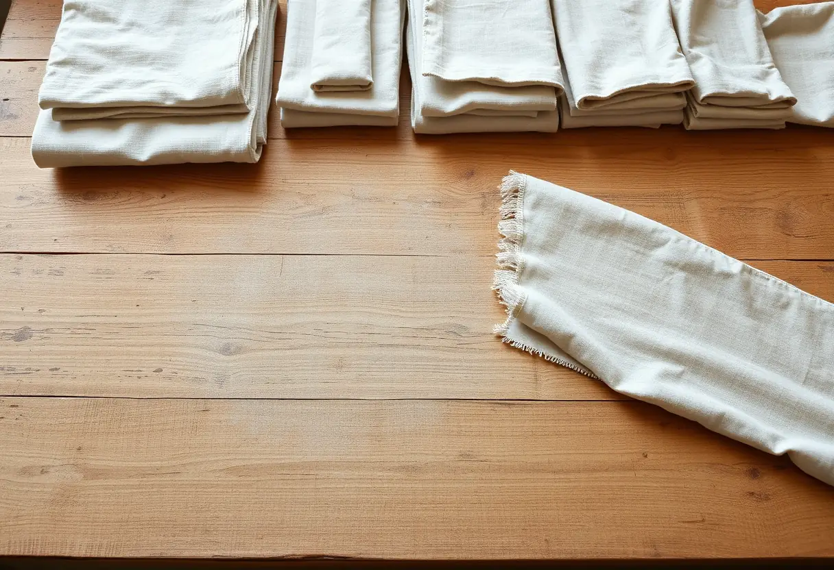 Tissus de lin sur une table en bois dans un atelier de confection