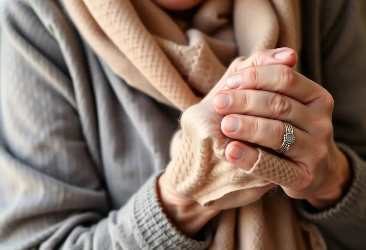 Des mains pliant soigneusement un foulard en cachemire pur